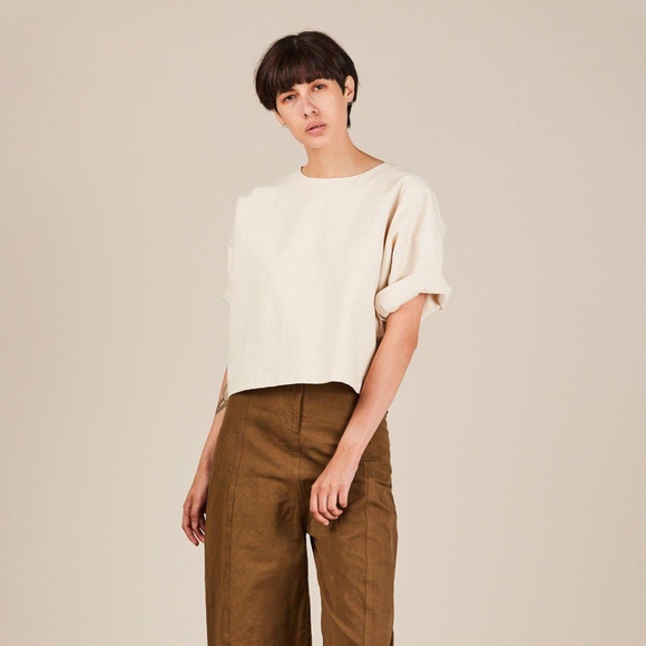 Caron Callahan Boxy Cotton Canvas Top Button Back - Picture 2 of 8